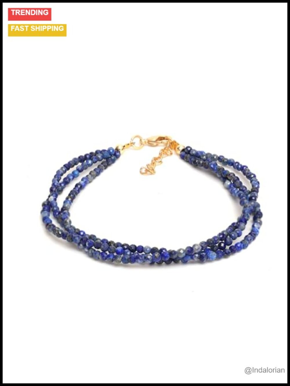 Gold Plated Multi Strand Lapis Lazuli Beaded Bracelet Handmade Hypoallergenic